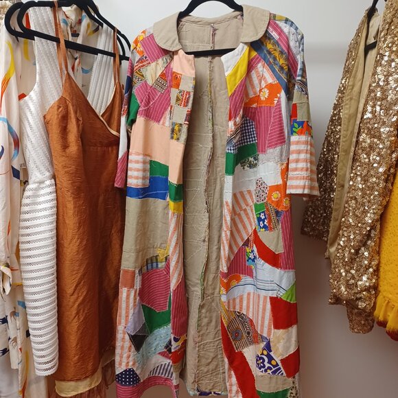 Whimsical Vintage 70s Patchwork Long Jacket XL - Picture 13 of 16